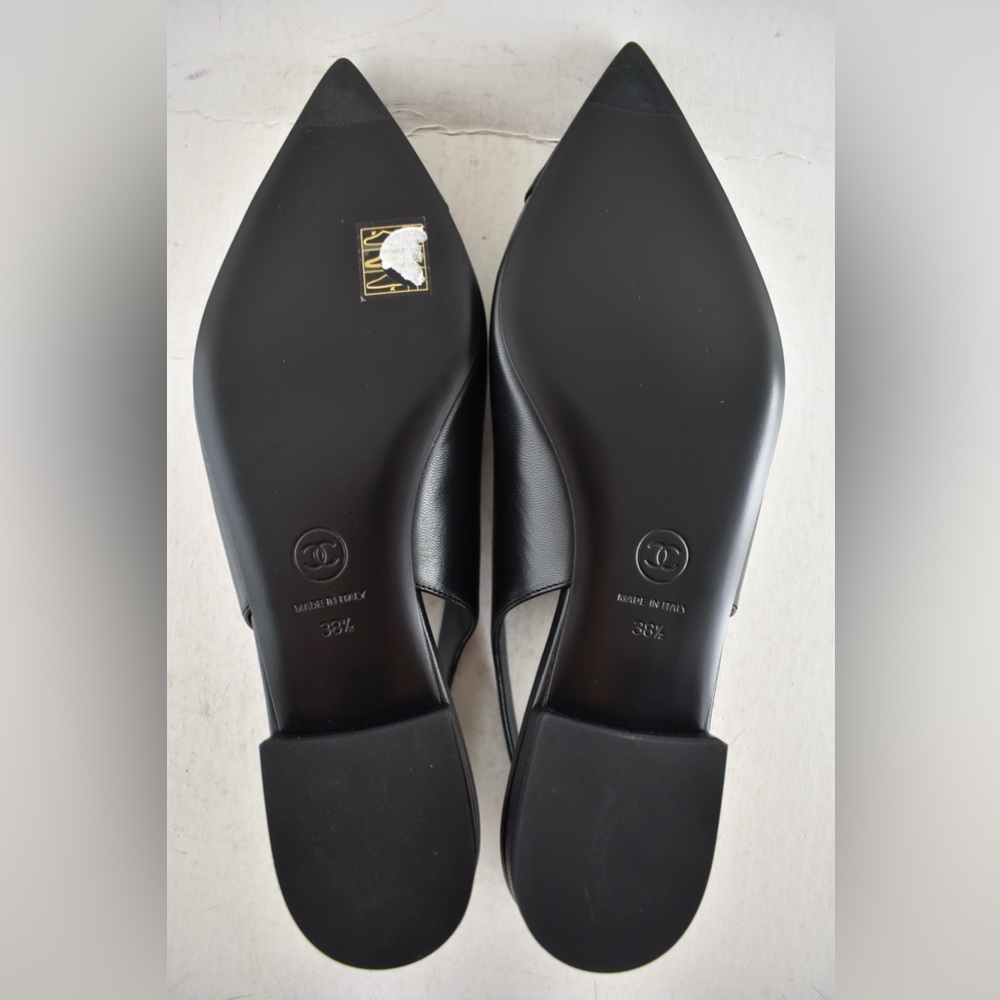 Chanel 24A Black Leather CC Logo Coco Sling Slingback Pointed Ballet Flat 38.5 - Picture 15 of 16